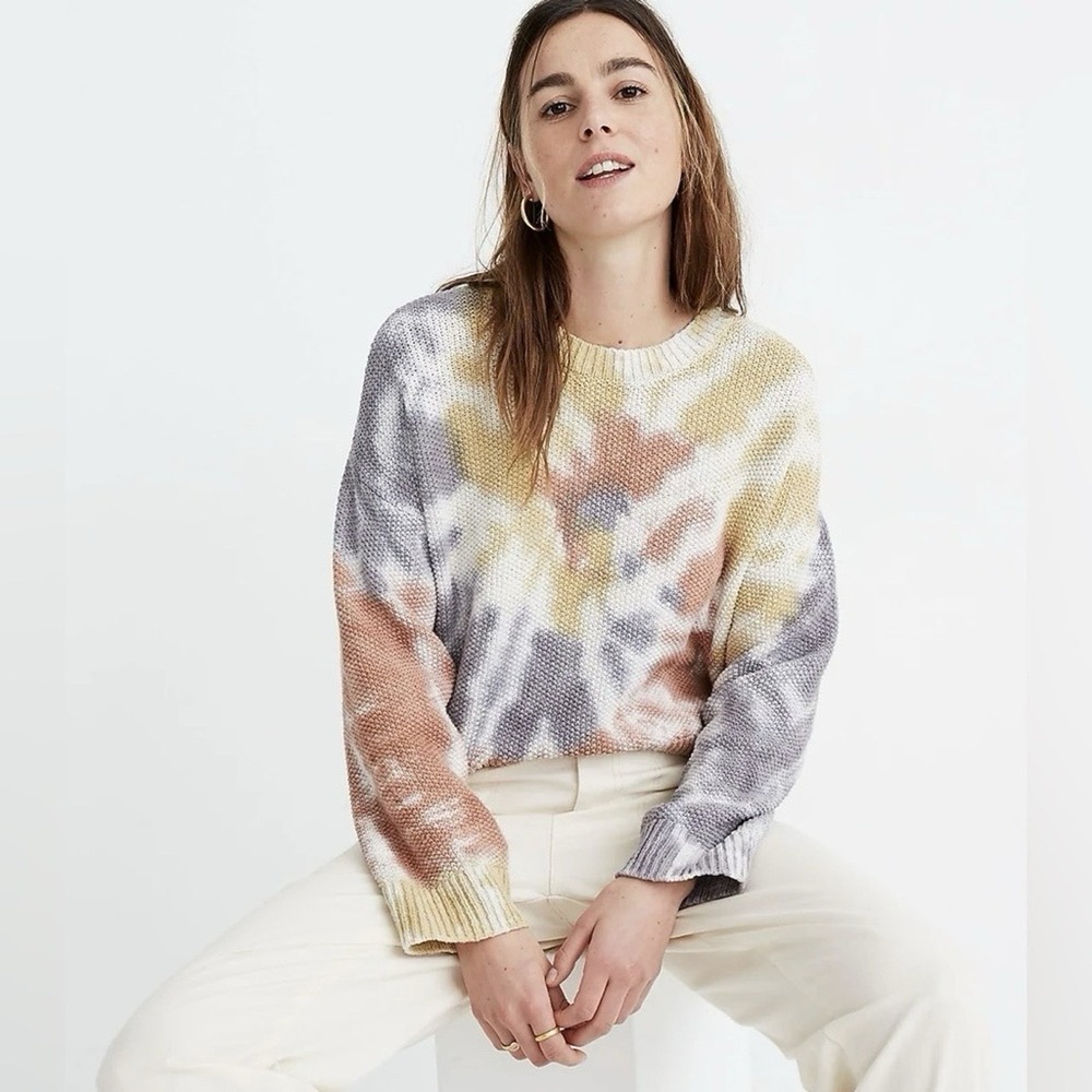 Madewell Tie-Dye Westford‎ Pullover Sweater Pastel Cotton Large Artsy Boho Boxy